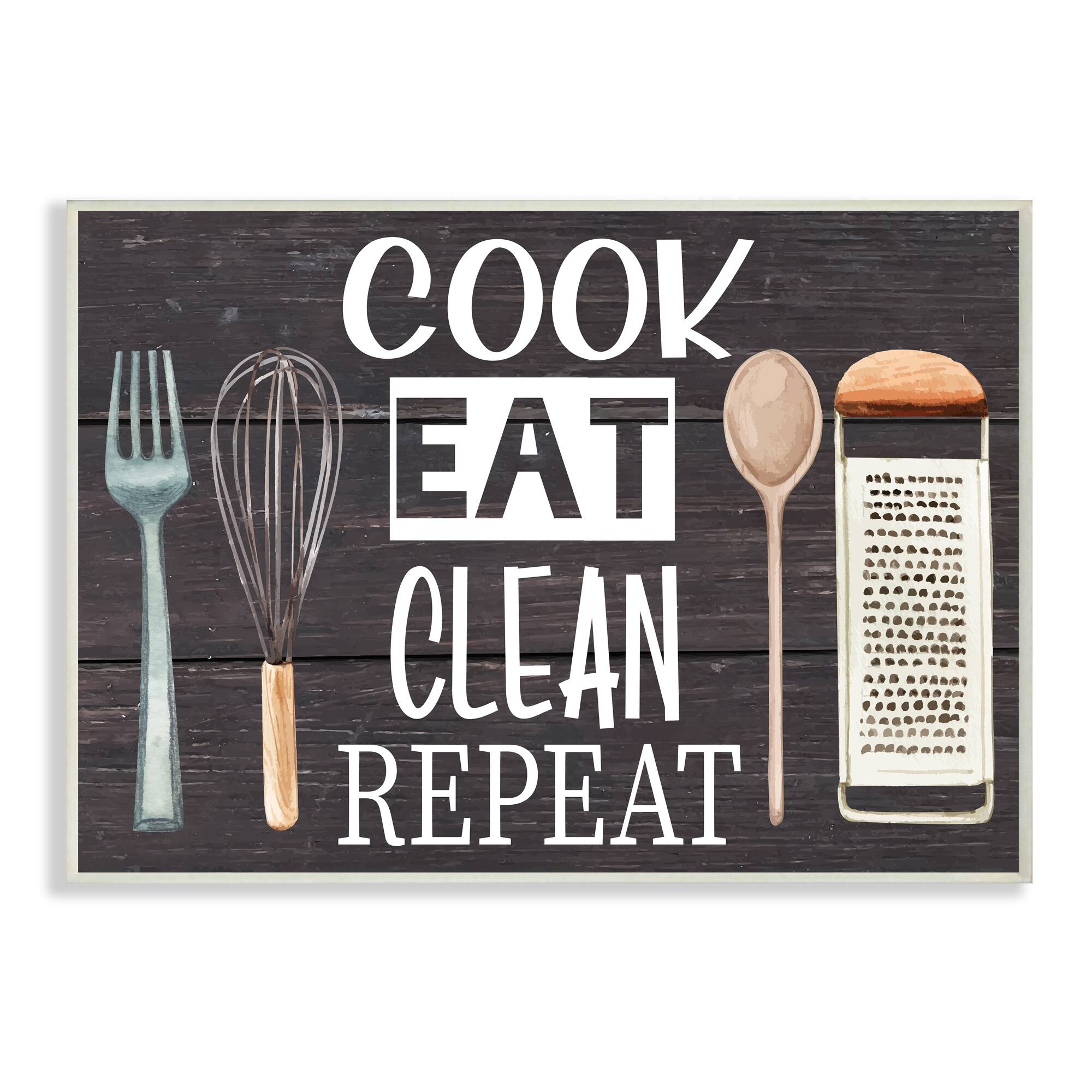 Stupell Industries Cook Eat Clean Humorous Quote Rustic Kitchenware Wall Plaque